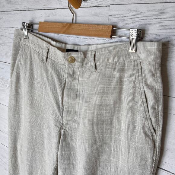 J Crew Pants Mens Size W 36 X L 32 Tan & White Plaid Straight Leg Linen Blend - Picture 11 of 16